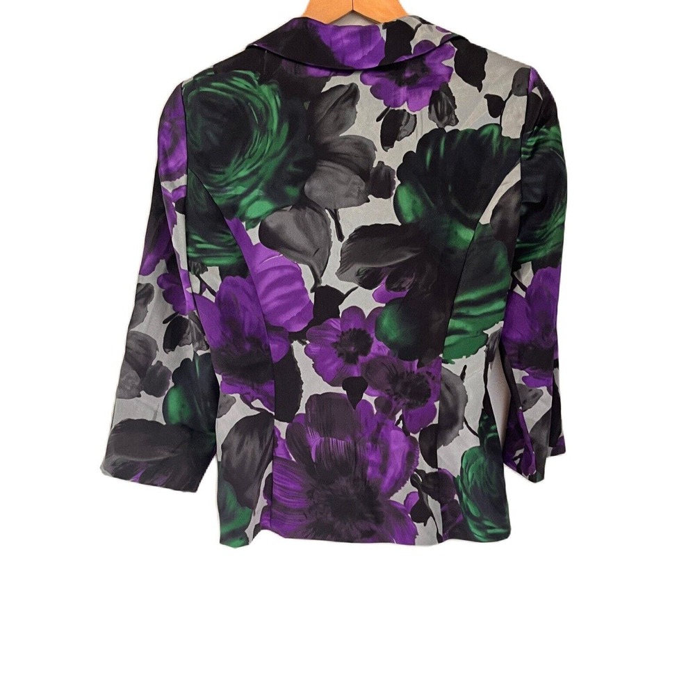 Alex Evenings Purple Silk Floral Open Front Blazer Jacket 3/4 Sleeve Size Small - Picture 2 of 7